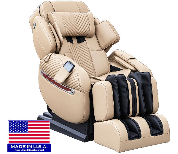 Luraco iRobotics 11 Special Edition Medical Massage Chair in cream with luxurious leather upholstery and elegant contemporary styling.