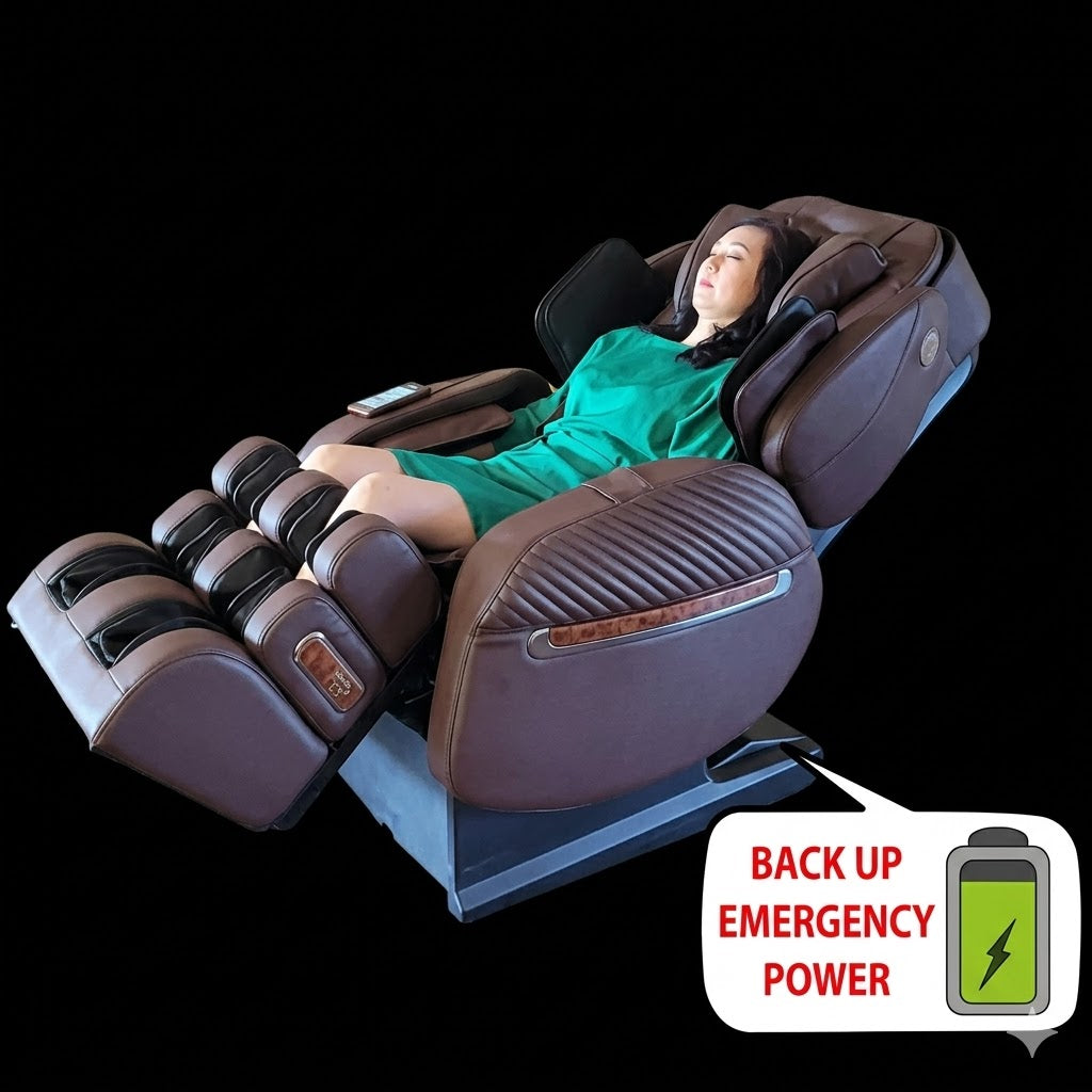 Emergency backup power feature icon for the Luraco i9 Max Special Edition massage chair allowing the chair to return upright during a power outage.