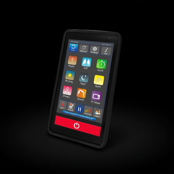 Touchscreen remote control displaying massage settings on the Luraco i9 Max Special Edition massage chair.