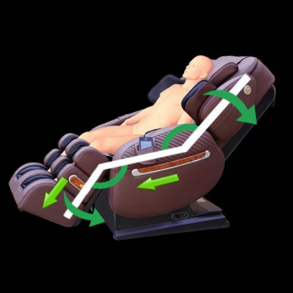 Illustration of full body stretching and twisting massage on the Luraco i9 Max Special Edition massage chair.