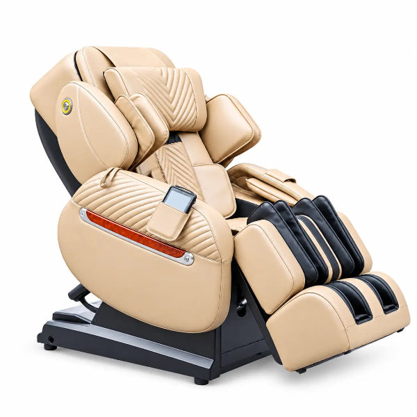 Luraco iRobotics i11 Special Edition cream massage chair with premium leather upholstery, side profile
