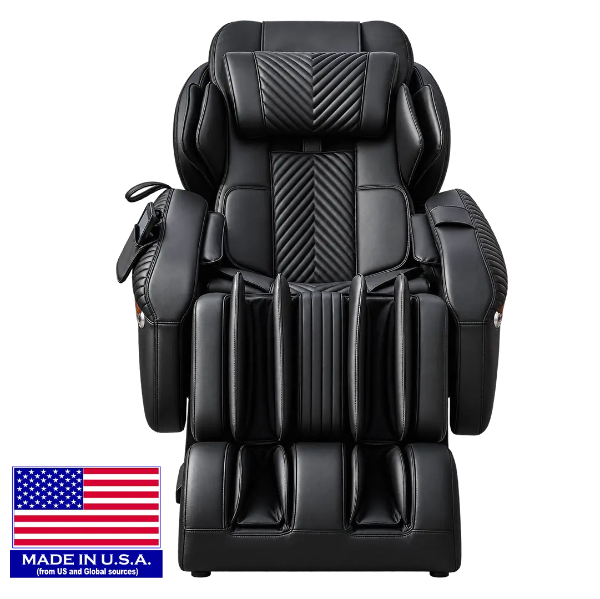 Luraco iRobotics i11 Special Edition massage chair, front view with Made in USA flag badge.