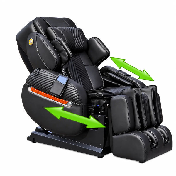 Luraco iRobotics i11 Special Edition Medical Massage Chair in black with easy entry armrests.