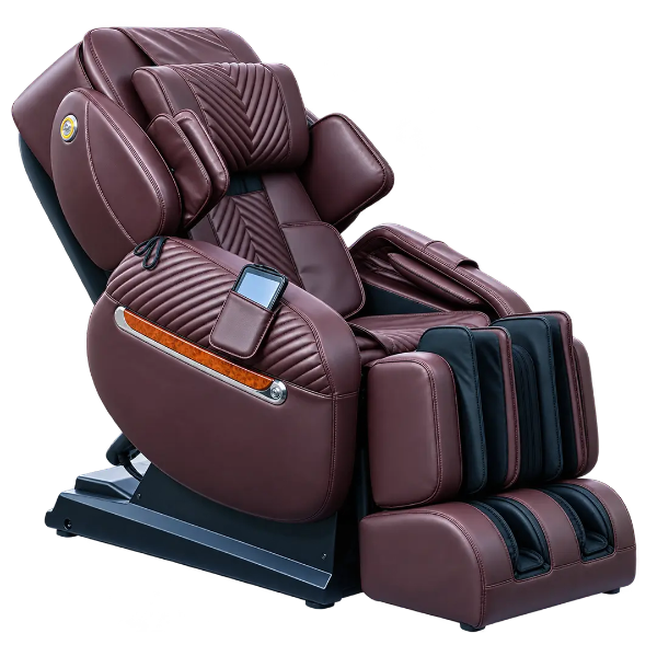 Luraco iRobotics i11 Special Edition chocolate massage chair chocolate brown leather upholstery.