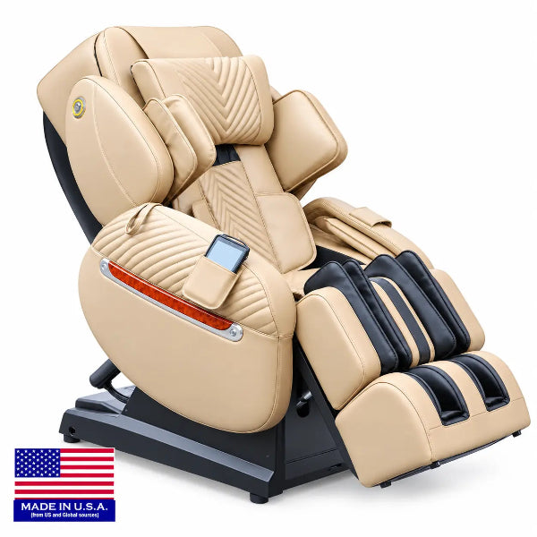 Luraco iRobotics i11 Special Edition cream massage chair in fully reclined position