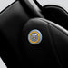 Close-up of the Luraco iRobotics i11 Special Edition Medical Massage Chair in black leather, featuring the Made in America emblem and premium stitched upholstery.