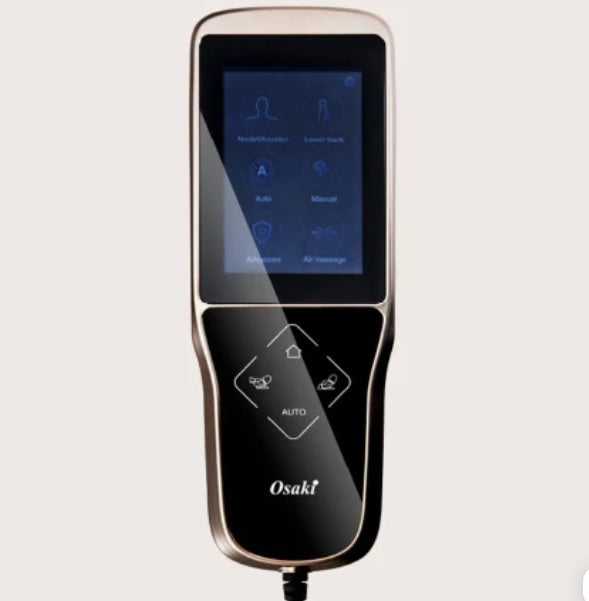 The Osaki OS-Pro Maestro Massage Chair includes a touchscreen remote for easy control of massage modes, intensity, and body scan settings.