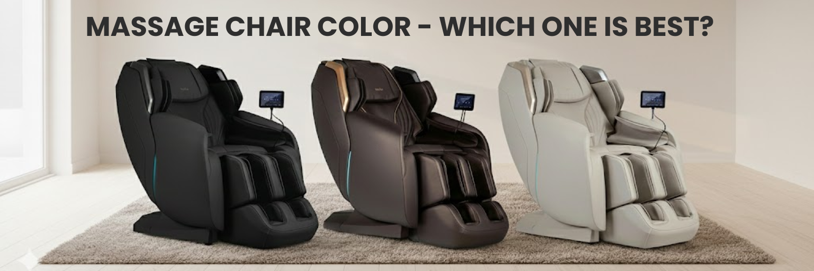 Massage chair color guide comparing light and dark upholstery, showing why black and brown are the most practical choices for long-term home use.
