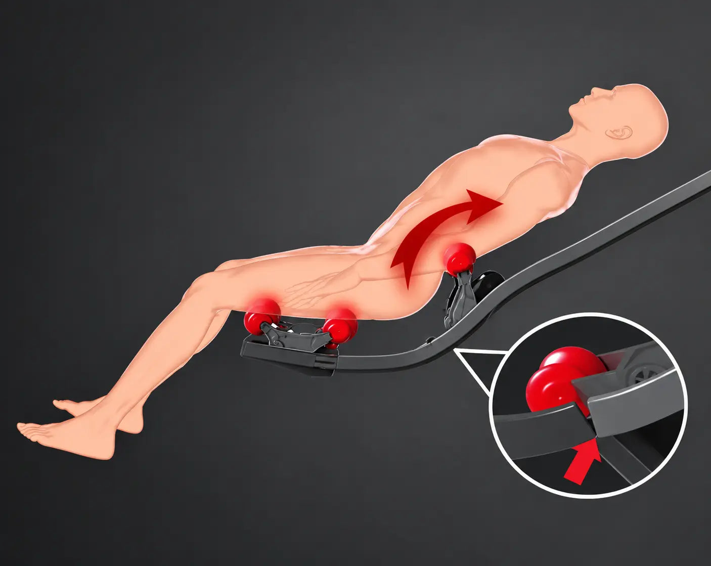 Luraco iRobotics i11 Series Split Dual-Track Roller System showing independent upper and lower massage tracks for enhanced full-body stretching.