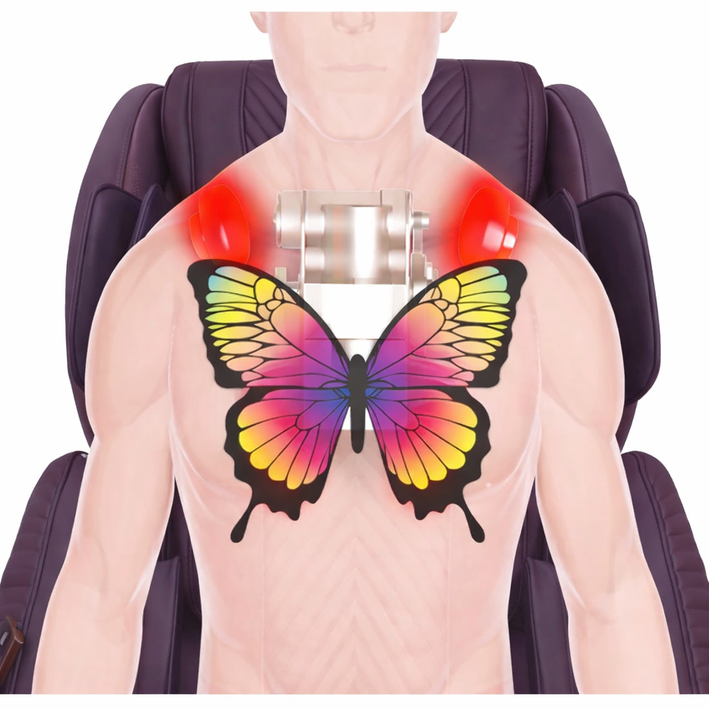 Close-up of Luraco i9 Max Plus SE patented 3D butterfly massage rollers designed for targeted deep tissue spinal therapy.