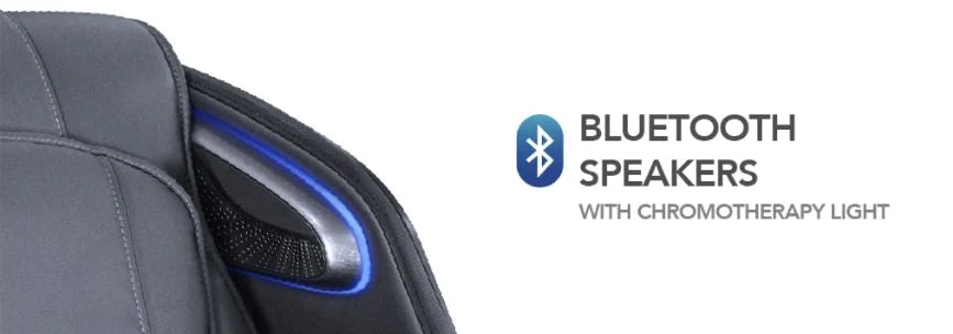 The Maxim 3D LE massage chair includes Bluetooth technology and Chromotherapy Lighting, allowing users to connect mobile devices and play relaxation music through high-quality speakers in the headrest during massages.