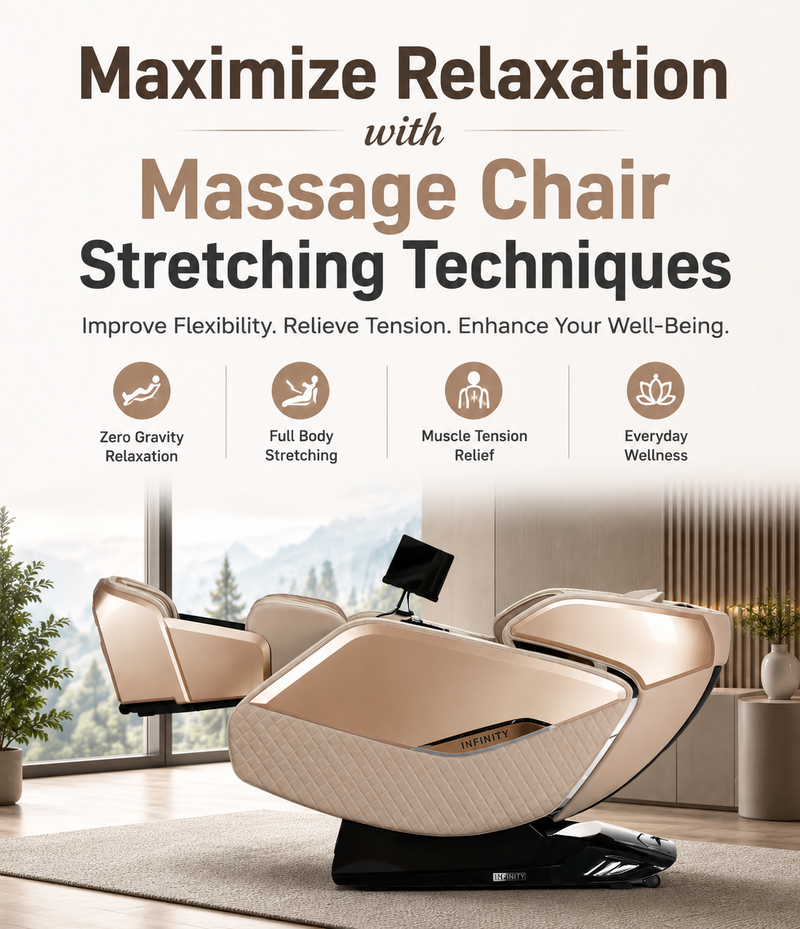 Infinity massage chair showcasing massage chair stretching techniques with zero gravity positioning, full-body stretch programs, and advanced relaxation features.