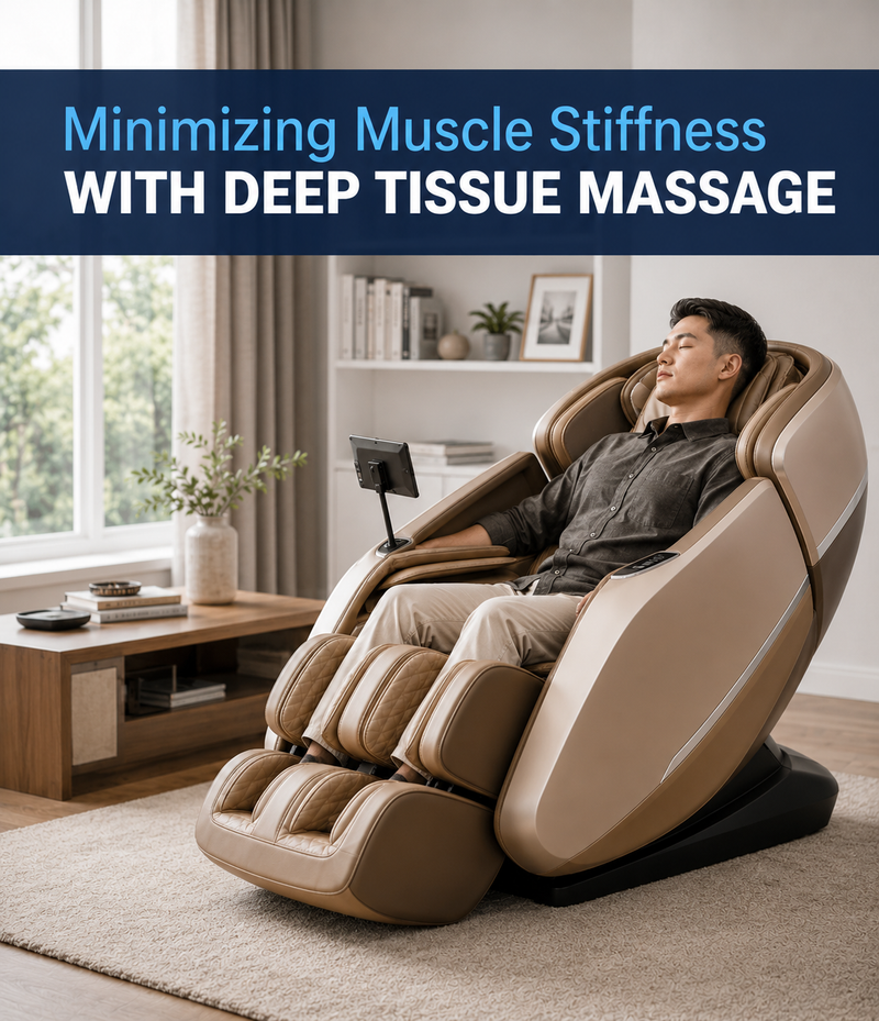 Deep tissue massage chair targeting muscle tension and stiffness to improve flexibility, increase mobility, and provide effective full-body pain relief at home.