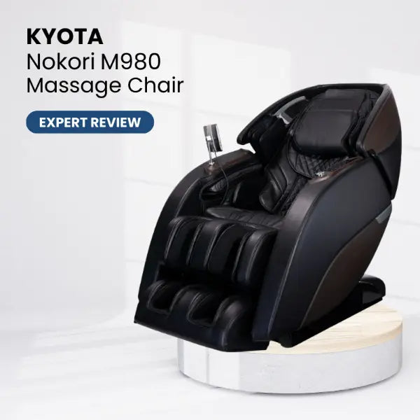 Kyota Nokori M980 massage chair on a white background representing a product review.