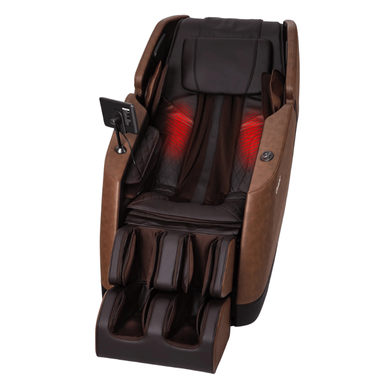 The Osaki Ziva Massage Chair features adjustable lumbar heating that allows users to customize the warmth in the lower back area, enhancing relaxation and alleviating muscle tension during massages. This targeted heat therapy promotes comfort and improves circulation, making for a more enjoyable and effective massage experience.