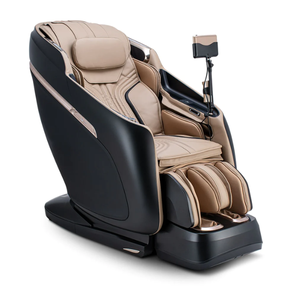 Champagne and Black Ogawa Master Drive Duo Massage Chair showcasing a sophisticated dual-tone design with advanced massage technology and smart features for ultimate relaxation and style.