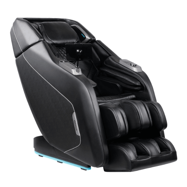 Black Daiwa Pegasus Hybrid luxury massage chair with 4D dual-track massage technology, full-body air compression, heat therapy, and intelligent wellness features.