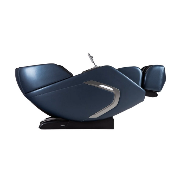 Osaki Bravo Duo 4D massage chair positioned in zero gravity mode, highlighting its unique reclining angle that promotes relaxation and reduces pressure on the spine for an enhanced massage experience.