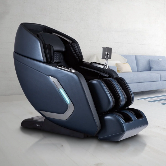 Blue Osaki 4D Bravo Duo Massage Chair, featuring a sophisticated design with premium 4D massage technology, ideal for enhancing relaxation and comfort.