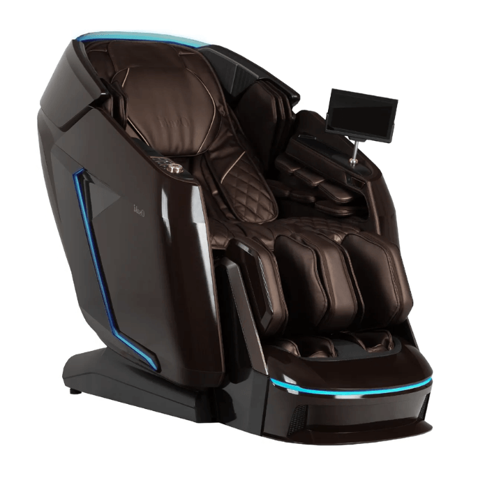 An image of the Osaki Grand Duo 4D massage chair in brown, showcasing its rich and warm color that enhances the chair's sophisticated design. The chair features plush upholstery and an ergonomic shape, emphasizing its luxurious comfort and advanced massage capabilities.