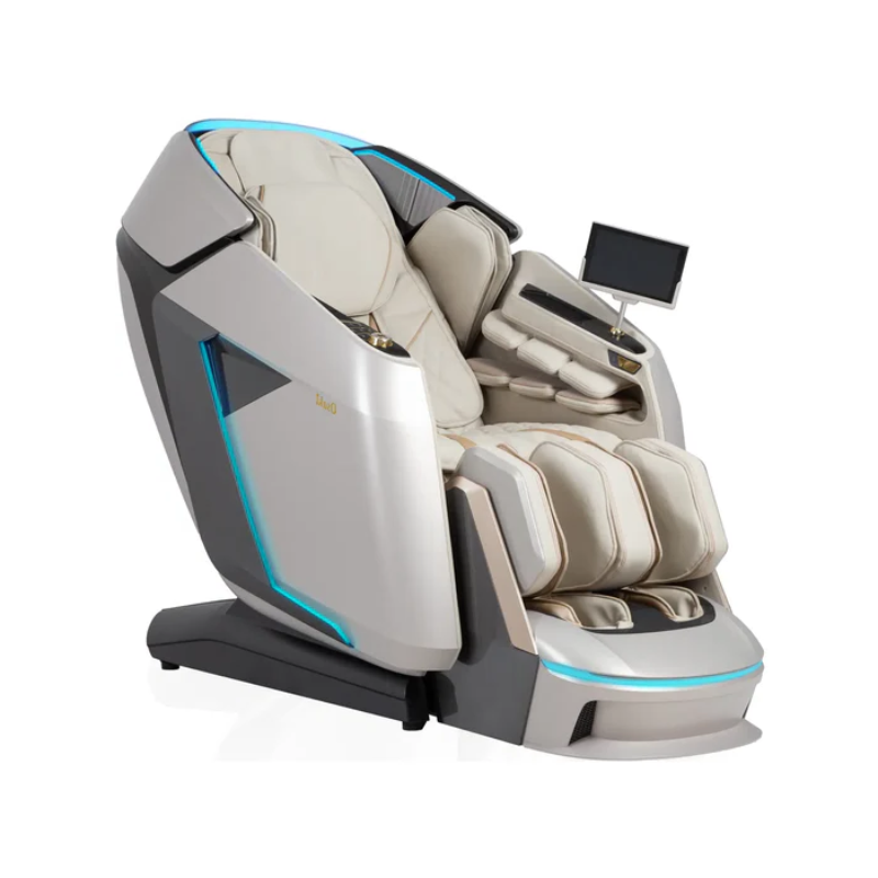 The Osaki Grand Duo 4D+4D Massage Chair offers an advanced and luxurious massage experience with a combination of 4D rollers, a dual track system, and an array of customizable settings. It features a spacious design for enhanced comfort and includes specialized programs for neck, back, and thigh relief.