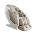 Osaki Kairos Duo 5D+4D massage chair in soft taupe, captured from front-three-quarter perspective, highlighting the calming upholstery and built-in tablet control.