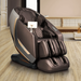 Osaki Kairos Duo 5D+4D massage chair in rich dark brown, showing side profile with sculpted lumbar and calf zones, plus ambient room setting.