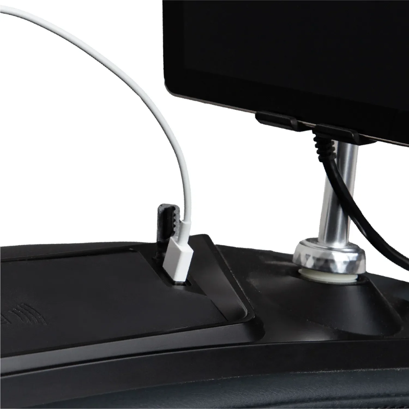 Built-in USB charging port on the massage chair for convenient device charging during use.
