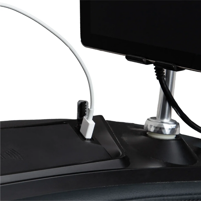 Built-in USB charging port on the massage chair for convenient device charging during use.
