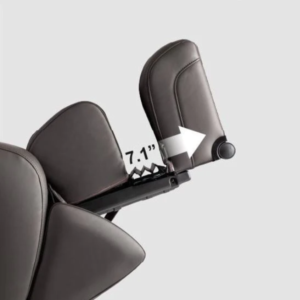Image showcasing the auto extendable footrest of the Osaki Admiral II open box floor model massage chair, highlighting its ability to extend up to 7.1 inches for added comfort and support, accommodating users of various heights and ensuring an optimal massage experience.