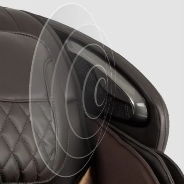 Image showcasing the Bluetooth speakers of the Osaki Admiral II open box floor model massage chair, highlighting their integration into the chair for a seamless audio experience, allowing users to listen to music or relaxing sounds while enjoying their massage for enhanced relaxation.