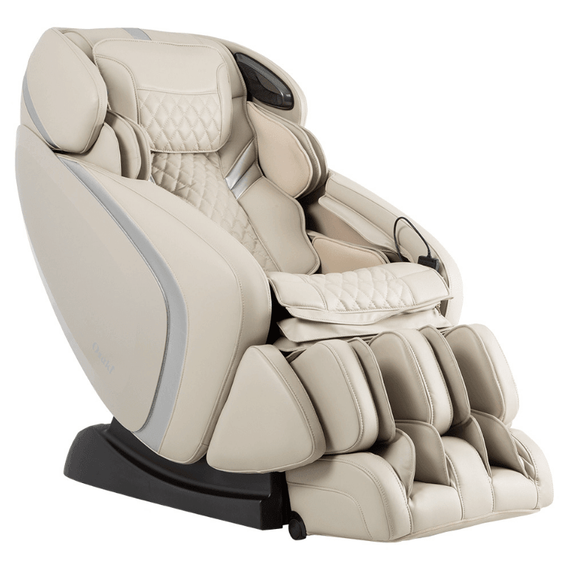 Front view of the Osaki Admiral II Open Box Floor Model massage chair in taupe, showcasing its elegant design, plush upholstery, and ergonomic features for optimal comfort and relaxation.