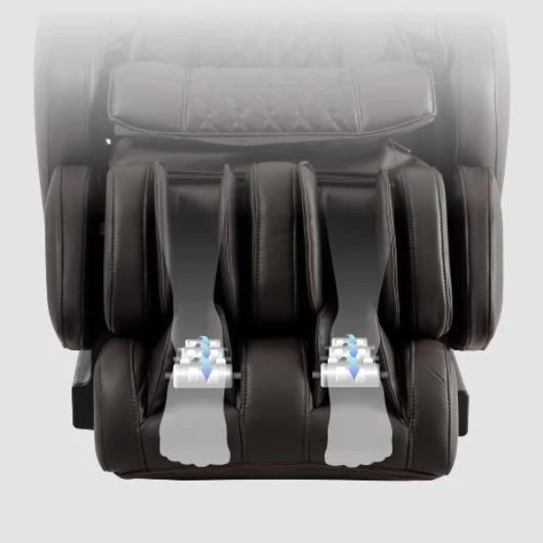 Image showcasing the unique foot roller massage feature of the Osaki Admiral II open box floor model massage chair, illustrating the specialized rollers designed to knead and stimulate pressure points on the feet, providing a rejuvenating massage experience that alleviates tension and enhances overall relaxation.