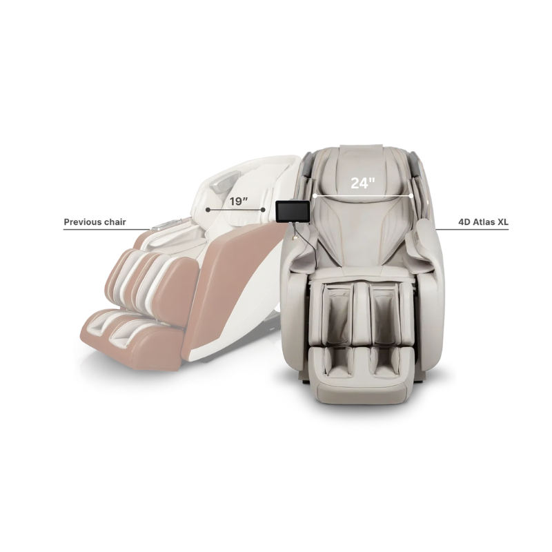 Image demonstrating the Osaki Atlas XL Massage Chair's size-accommodating feature, highlighting its 24