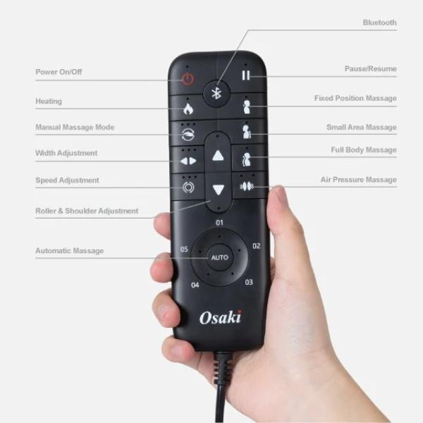 The Osaki Bliss VL massage chair comes with a remote controller that allows effortless navigation and adjustment.