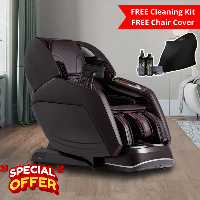 The Osaki Manhattan Massage Chair is paired with a free cleaning kit and massage chair cover, ensuring long-lasting protection and easy maintenance for optimal performance and durability