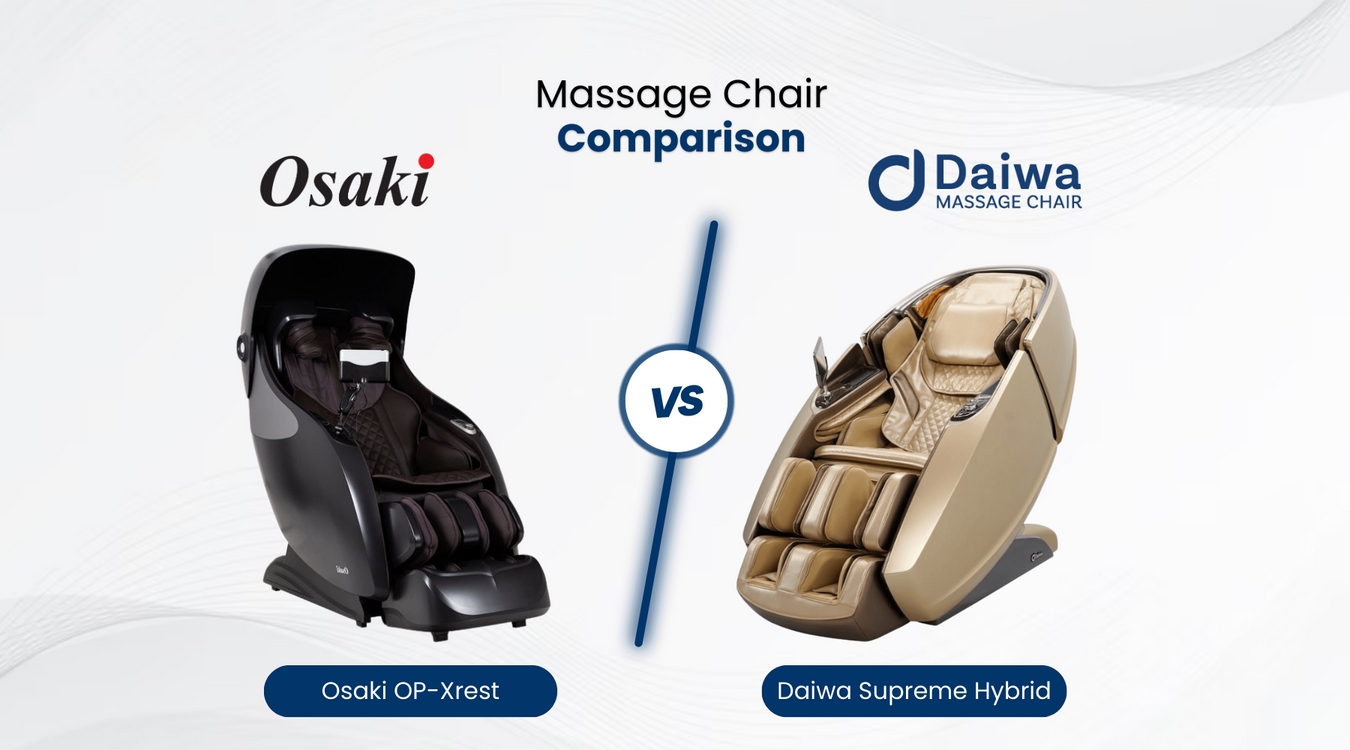 In this comprehensive Massage Chair Comparison, we'll compare the similarities and differences of the Osaki Xrest and the Daiwa Supreme Hybrid.