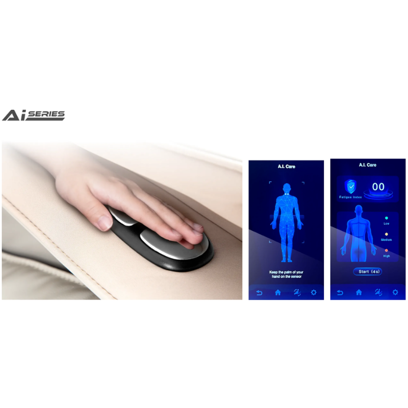 The Osaki Vito Massage Chair's intelligent health detection feature, continuously monitoring muscle fatigue to adjust massage techniques for a personalized and health-focused experience.