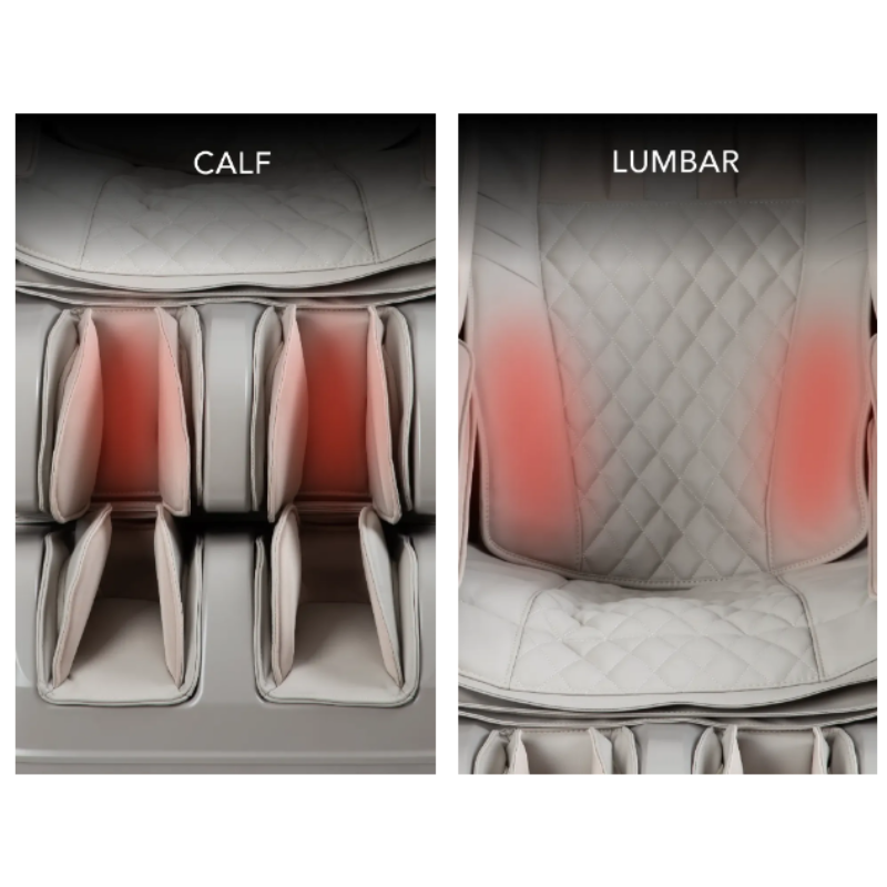 The Osaki Vito 3D Massage Chair's lumbar and calf heat therapy feature, designed to provide soothing warmth to the lower back and legs for enhanced relaxation and muscle relief.