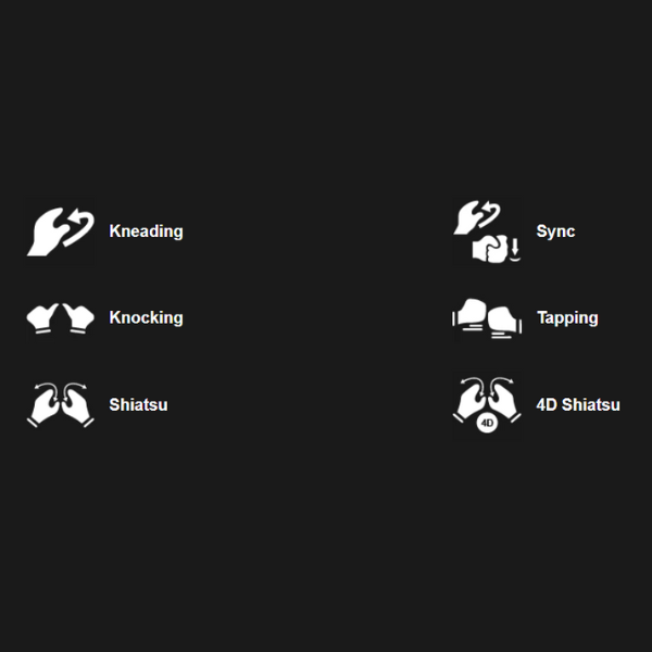 The 6 manual massage modes of the Osaki OS-AI Vivo 4D/2D Massage Chair, allowing users to customize their massage experience according to their preferences.
