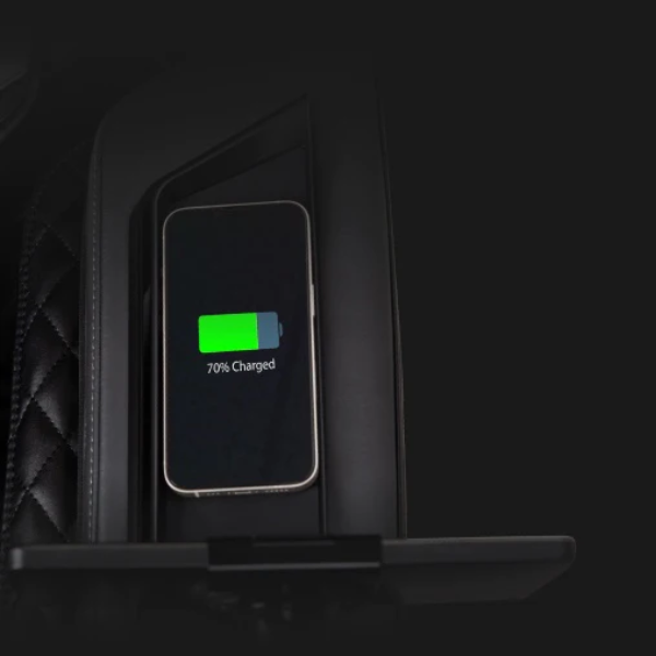 Wireless phone charger feature on the Osaki OS-AI Vivo 4D/2D Massage Chair, allowing users to conveniently charge their devices while enjoying a massage.