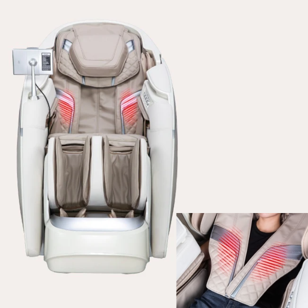 Close-up of the Osaki DuoMax 4D Massage Chair's full body heat therapy feature, showcasing the heating elements designed to provide soothing warmth and enhance relaxation during massage sessions.