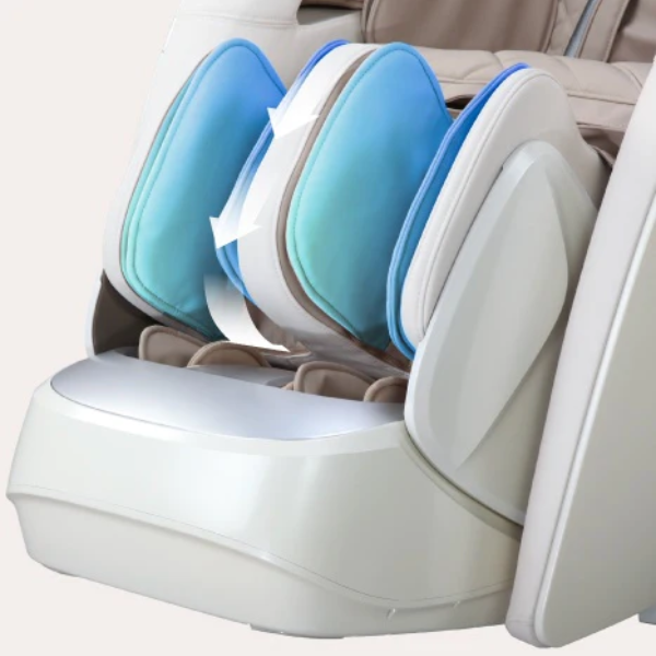 Close-up of the deep calf kneading feature on the Osaki DuoMax 4D Massage Chair, highlighting its specialized rollers designed to provide targeted relief and relaxation for tired calf muscles.