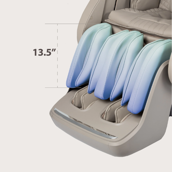 The length of the calf rest in the Osaki Solis is 13.5”, which is more extensive than the leg length in most massage chairs.