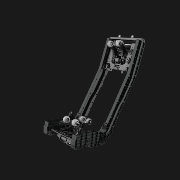 Close-up of the Dual Track Roller System in the Osaki Vivo open box floor model massage chair, highlighting its smooth and precise rollers that move along two parallel tracks, delivering a consistent and targeted massage from neck to lower back. 