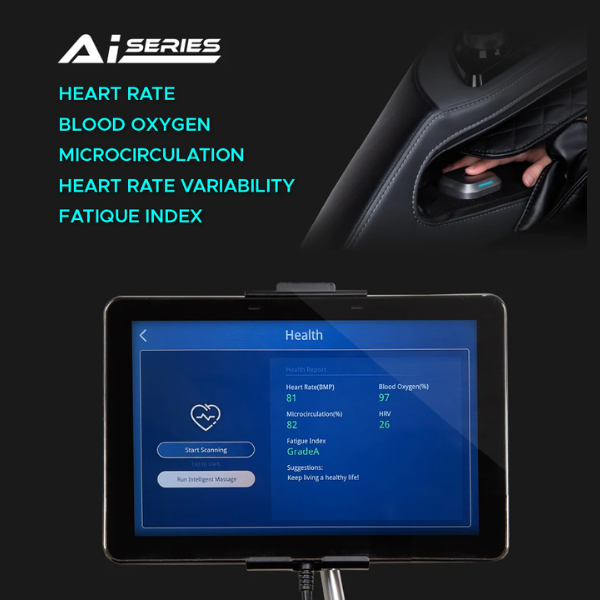 Display of the intelligent health detection feature on the Osaki Vivo Open Box Floor Model Massage Chair, illustrating its ability to assess user health and customize massage settings accordingly.