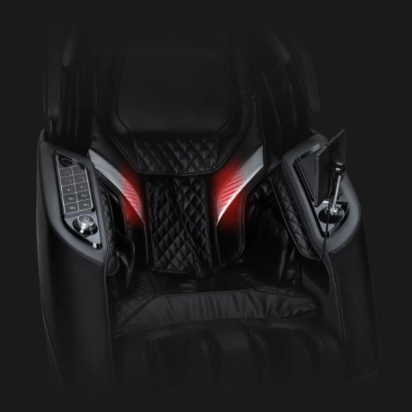Image highlighting the lumbar heat therapy feature of the Osaki Vivo open box floor model massage chair, showing how targeted heat is applied to the lower back area to soothe muscles, enhance relaxation, and improve blood circulation during the massage.