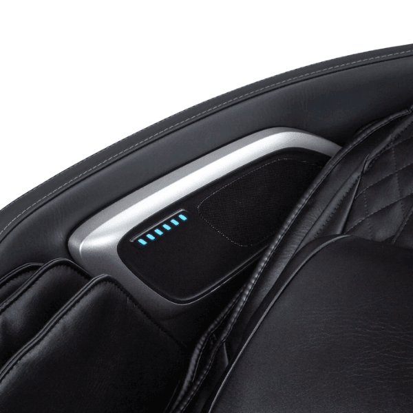 Close-up of the Bluetooth speakers integrated into the Osaki Vivo Open Box Floor Model massage chair, highlighting their sleek design and wireless connectivity for an enhanced audio experience during relaxation.