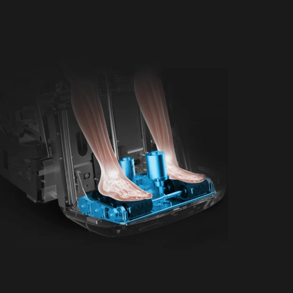 Image highlighting the Specialized Foot Rollers in the Osaki Vivo open box floor model massage chair, demonstrating the unique design that targets pressure points in the feet, providing a stimulating massage that relieves tension and enhances overall relaxation during the massage experience.