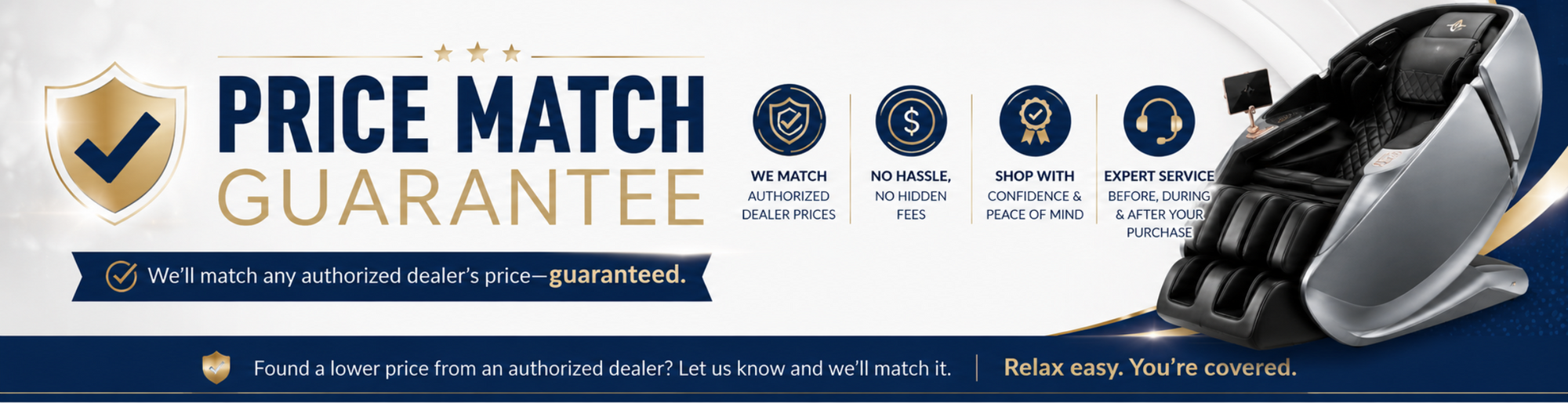 A promotional banner for a car window tint guarantee, featuring a large black tinted window on the right, a gold shield icon, and text reading 'PRICE MATCH GUARANTEE' on a white and dark blue background.